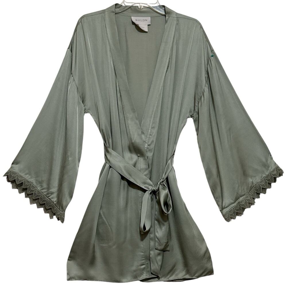 BHLDN Silky Matine Robe in Green Size Small